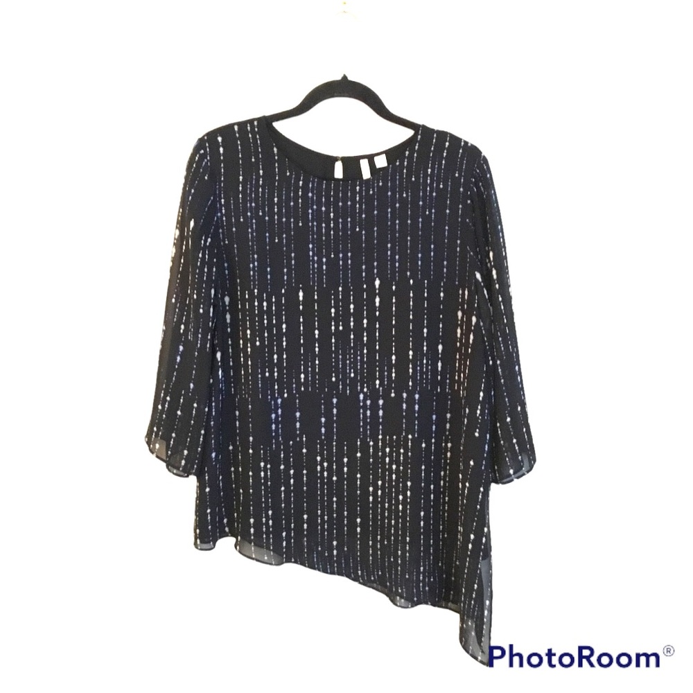 Cato Blouse Black Blue Size Large Pearl Drop #216